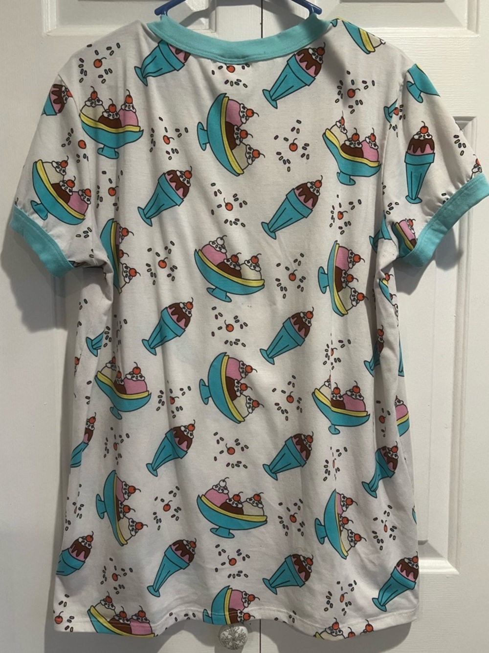 Ice Cream Sundae Print Ringer Tee - Turquoise Trim - Picture 4 of 7